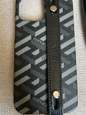 Versace Black & Gray Diagonal Mono Leather Strap Phone Case